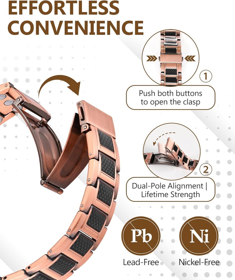 Feraco Copper Bracelet for Men 3X Strength,Magnetic Therapy Bracelet Copper Jewelry with Powerful 3800 Gauss Magnets - Image 5
